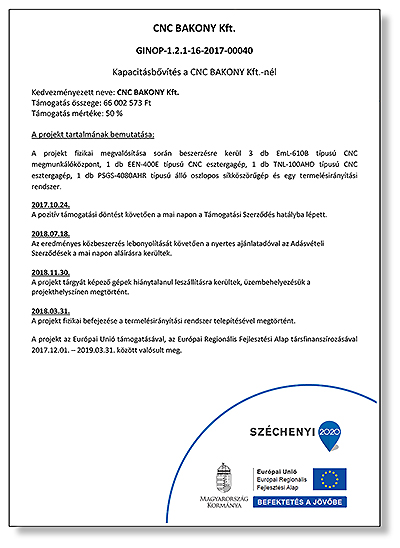 Kapacitásbővítés a CNC BAKONY Kft.-nél